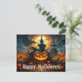 Happy Halloween | Glühender Nefarious Pumpkin Postkarte (Stehend Vorderseite)