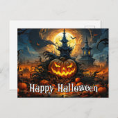Happy Halloween | Glühender Nefarious Pumpkin Postkarte (Vorne/Hinten)