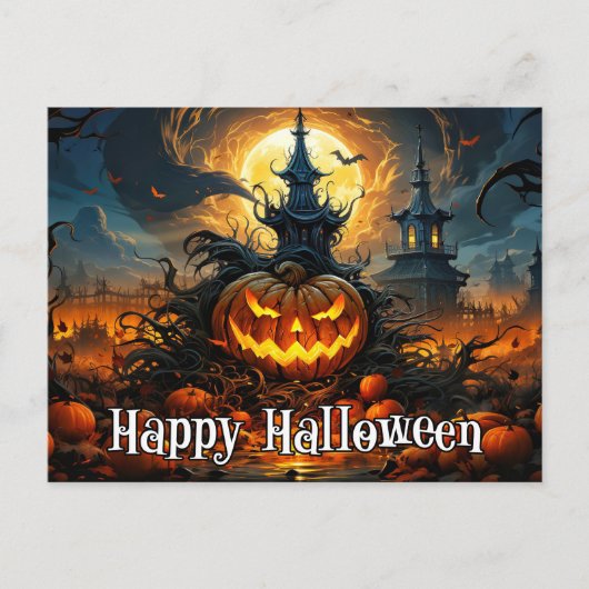 Happy Halloween | Glühender Nefarious Pumpkin Postkarte (Vorderseite)