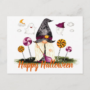 Happy Halloween Gnome Ghost und Lollipops Postkarte