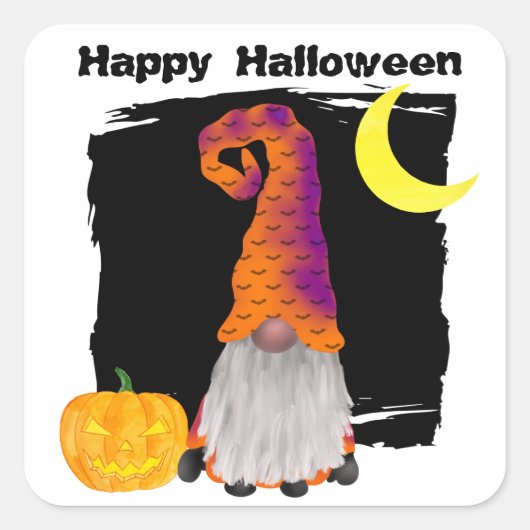 Happy Halloween Gnome Wizard Quadratischer Aufkleber (Vorderseite)