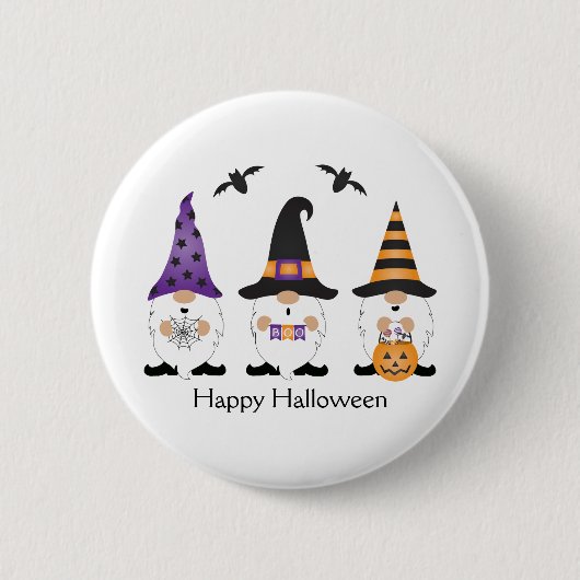 Happy Halloween Gnomes Lila Orange Button (Vorderseite)