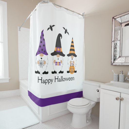 Happy Halloween Gnomes Lila Orange Duschvorhang (Beispiel)