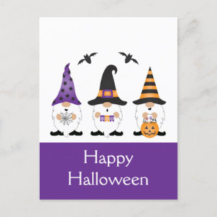 Happy Halloween Gnomes Lila Orange Postkarte