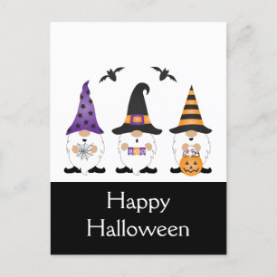 Happy Halloween Gnomes Lila Orange Postkarte