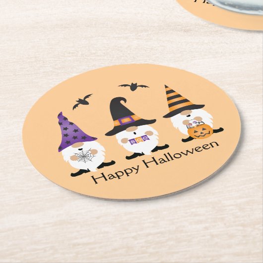 Happy Halloween Gnomes Lila Orange Runder Pappuntersetzer (Angewinkelt)