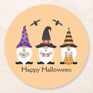 Happy Halloween Gnomes Lila Orange Runder Pappuntersetzer
