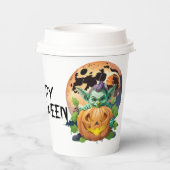Happy Halloween Goblin versteckt sich hinter Pumpk Pappbecher (Rückseite)
