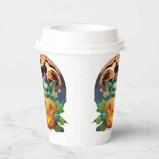 Happy Halloween Goblin versteckt sich hinter Pumpk Pappbecher (Rechts)