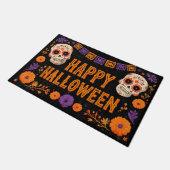 Happy Halloween Gold Sugar Skull with Marigolds Fußmatte (Schrägansicht)