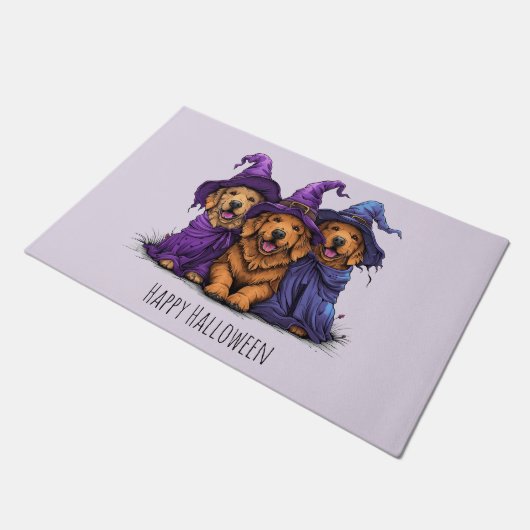 Happy Halloween Golden Retriever Hunde Hexen Fußmatte (Schrägansicht)