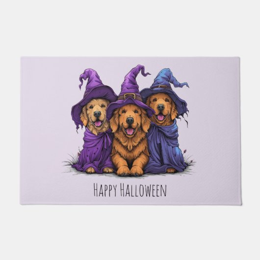 Happy Halloween Golden Retriever Hunde Hexen Fußmatte (Vorderseite)