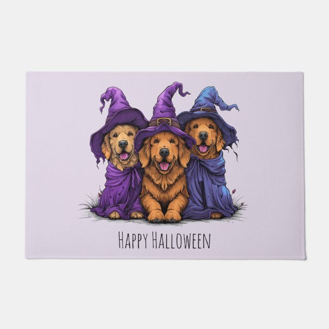 Happy Halloween Golden Retriever Hunde Hexen Fußmatte (Vorderseite)