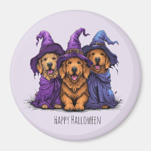 Happy Halloween Golden Retriever Hunde Hexen Magnet