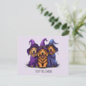 Happy Halloween Golden Retriever Hunde Hexen Postkarte (Stehend Vorderseite)