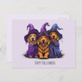 Happy Halloween Golden Retriever Hunde Hexen Postkarte (Vorne/Hinten)
