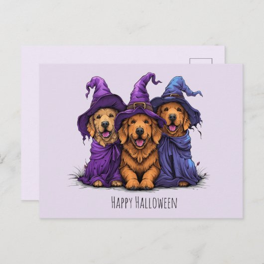 Happy Halloween Golden Retriever Hunde Hexen Postkarte (Vorne/Hinten)