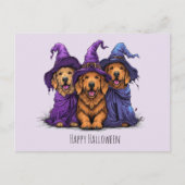 Happy Halloween Golden Retriever Hunde Hexen Postkarte (Vorderseite)