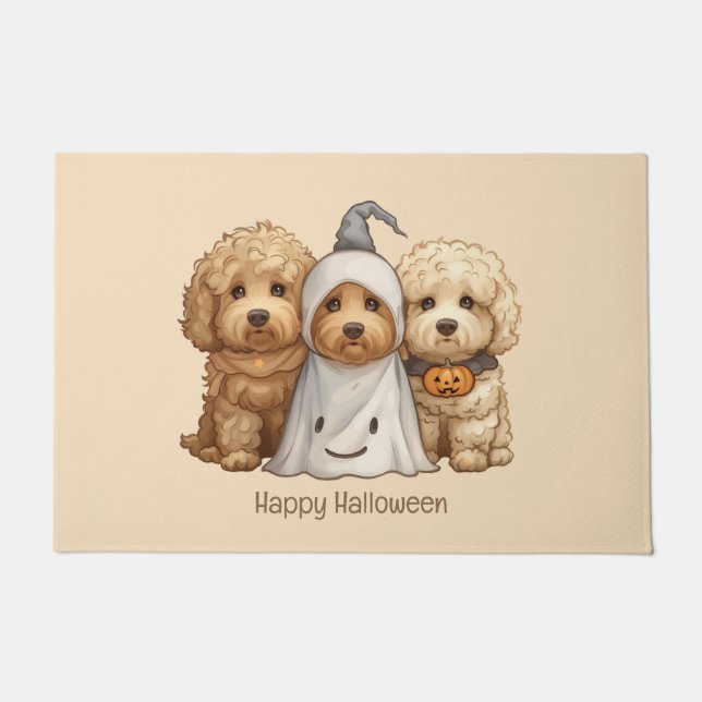Happy Halloween Goldendoodle Hunde Fußmatte (Vorderseite)