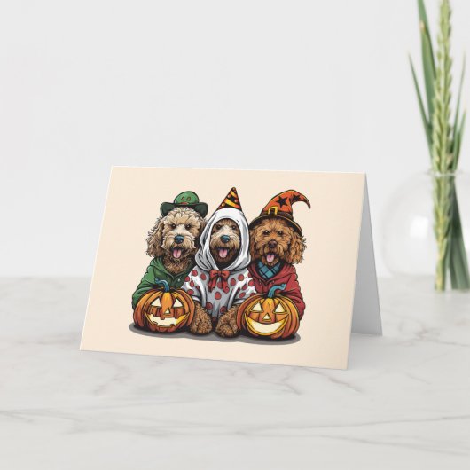 Happy Halloween Goldendoodle Hunde Karte (Vorderseite)