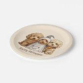 Happy Halloween Goldendoodle Hunde Pappteller (Schrägansicht)