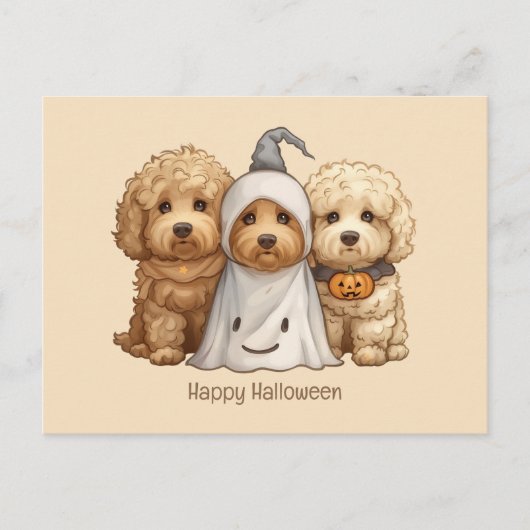Happy Halloween Goldendoodle Hunde Postkarte (Vorderseite)