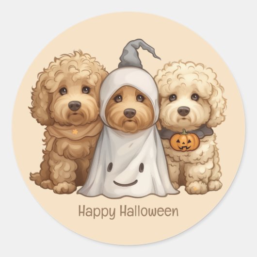 Happy Halloween Goldendoodle Hunde Runder Aufkleber (Vorderseite)