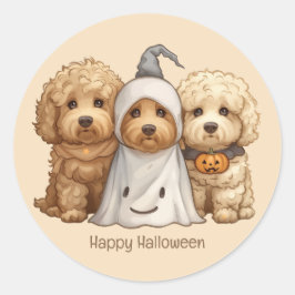 Happy Halloween Goldendoodle Hunde Runder Aufkleber