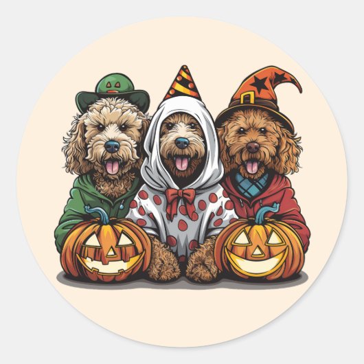 Happy Halloween Goldendoodle Hunde Runder Aufkleber (Vorderseite)