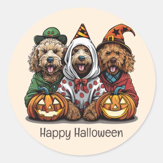 Happy Halloween Goldendoodle Hunde Runder Aufkleber (Vorderseite)