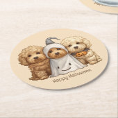 Happy Halloween Goldendoodle Hunde Runder Pappuntersetzer (Angewinkelt)
