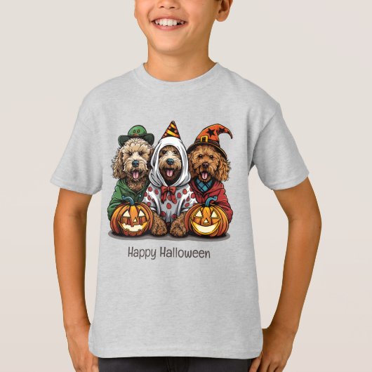 Happy Halloween Goldendoodle Hunde T-Shirt (Vorderseite)