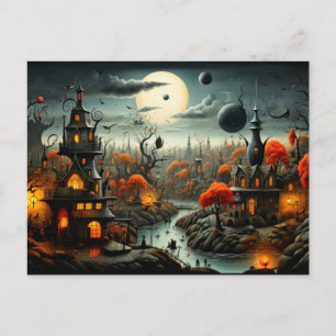 Happy Halloween   Gotische Spuk Landschaft Postkarte
