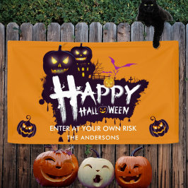 Happy Halloween Graffiti Black Pumpkins Banner