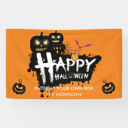 Happy Halloween Graffiti Black Pumpkins Banner (Horizontal)