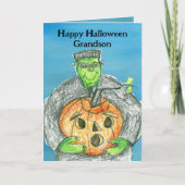 Happy Halloween Grandson Frankenstein Pumpkin Karte (Vorderseite)