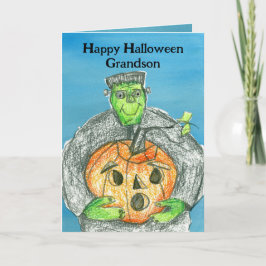 Happy Halloween Grandson Frankenstein Pumpkin Karte