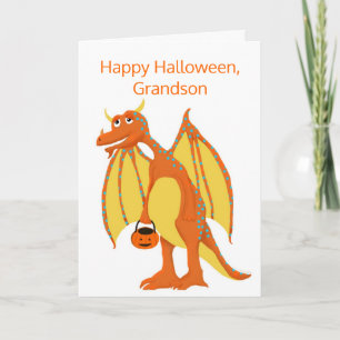 Happy Halloween, Grandson, Friendly Orange Dragon Karte