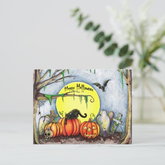 Happy Halloween Graveyard Scene Postkarte (Stehend Vorderseite)