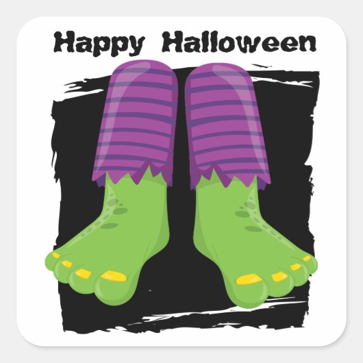 Happy Halloween Green Monster Feet Quadratischer Aufkleber (Vorderseite)