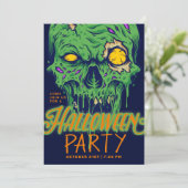 Happy Halloween | Green Slimy Zombie Skull Einladung (Stehend Vorderseite)