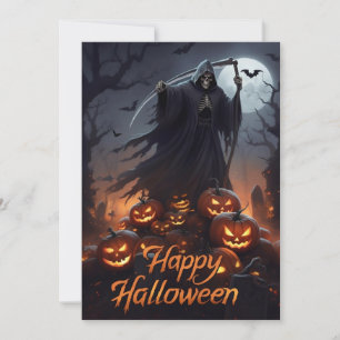 Happy Halloween Grim Sensenmann und Carved Pumpkin Feiertagskarte