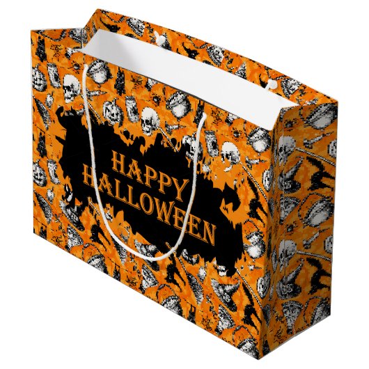 Happy Halloween Große Geschenktüte (Rückseite Schrägansicht)
