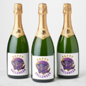 Happy Halloween Halloween Witch Cat Schaumweinetikett (Flaschen)