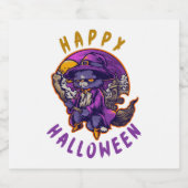 Happy Halloween Halloween Witch Cat Schaumweinetikett (Einzelnes Label)