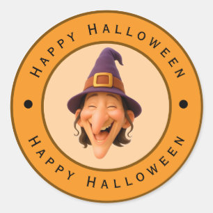 Happy Halloween - Happy Old Witch Design Runder Aufkleber
