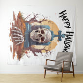 Happy Halloween Head Stone and Skeleton Wandteppich (Beispiel (Horizontal))