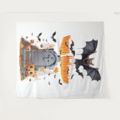 Happy Halloween Head Stone and Vampire Bats Wandteppich (Vorderseite (Horizontal))