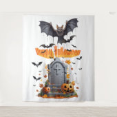 Happy Halloween Head Stone and Vampire Bats Wandteppich (Vorderseite)