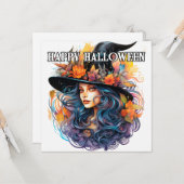 Happy Halloween | Herbst-Hexendarstellung Karte (Vorderseite/Rückseite Beispiel)